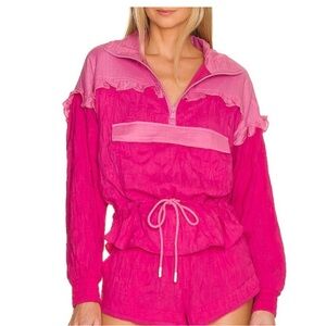 Free People Lets Go Out Pullover Jacket Windbreaker Pink